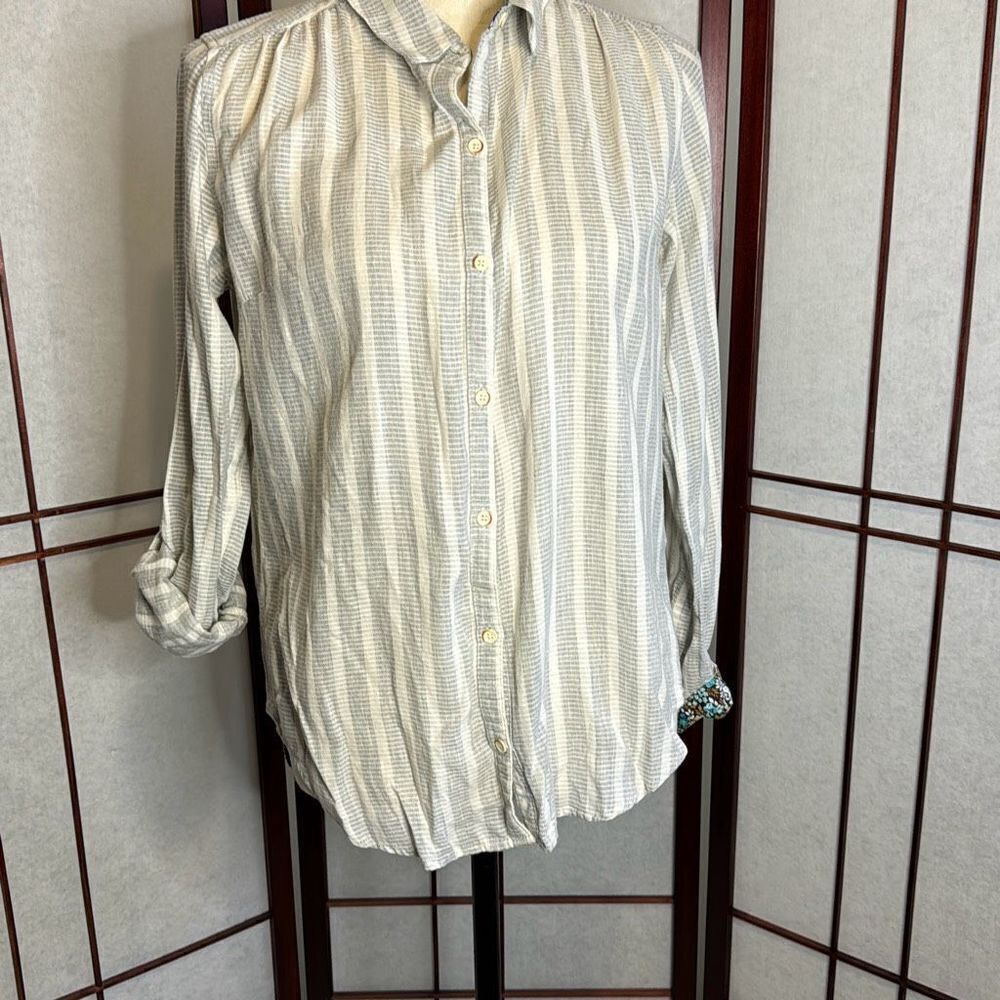 Anthropologie Isabella Sinclair  striped button down shirt with lace cutout